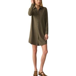 Faherty Seasons Knit Long Sleeve Organic Cotton Shirtdress in olive size S